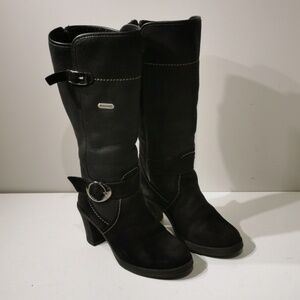 Vintage Pajar Women's Black Leather Buckled Heeled Knee High Boots